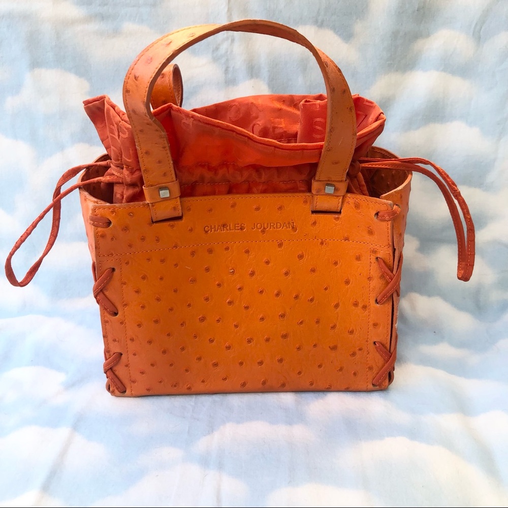 Charles Jourdan Orange Ostrich Handbag